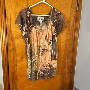 KEREN hart Women's Top - Brown and Peach Floral